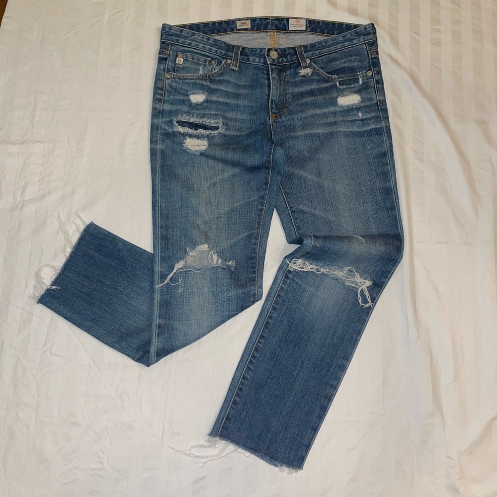 AG Adriano Goldschmied Blue Distressed Stilt Cigarette Jeans Sz 27R